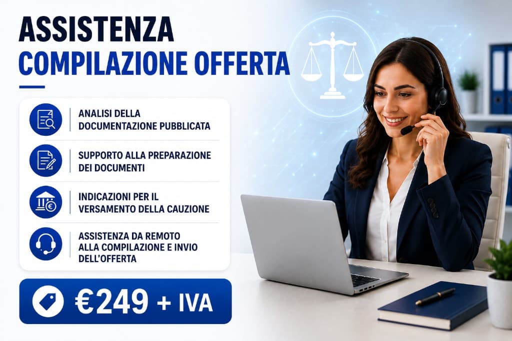 Assistenza compilazione offerta — supporto documentazione, cauzione e invio offerta telematica (€249 + IVA)